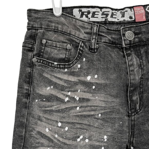 RESET Men's Splatter Skinny Mid Rise Stretch Grey Denim Jeans Size 30x30 - Picture 5 of 10